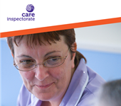 Image of our self-evaluation for improvement publication, showing carer looking at another person